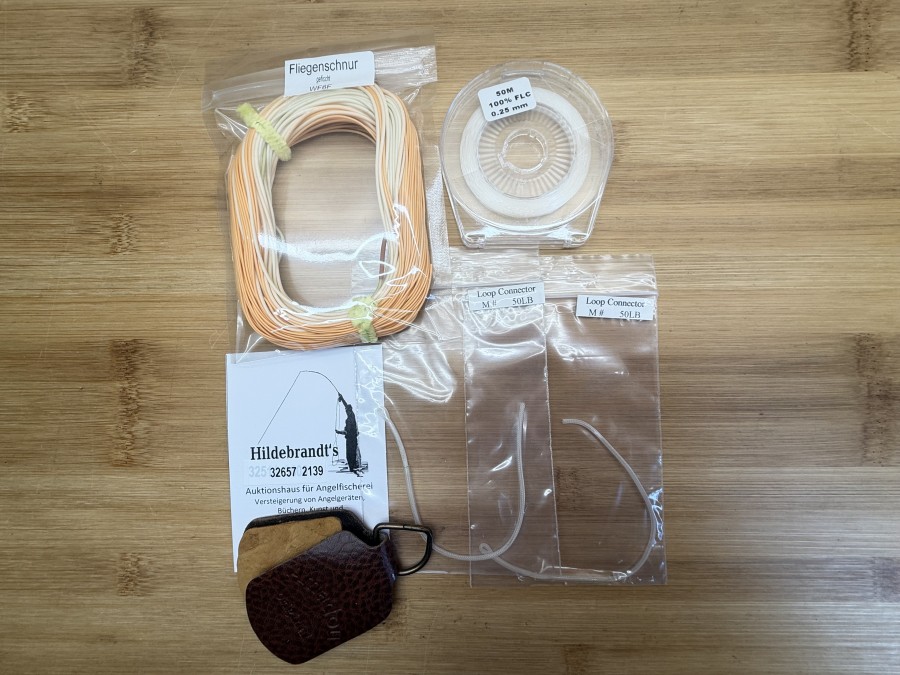 Fliegenfischer Kleinteile, Fliegenschnur gefischt,  WF 5 F, Amadou Original, 2 Loop Connector, 50lb, Tippet, 50m 100% FLC, 0,25mm