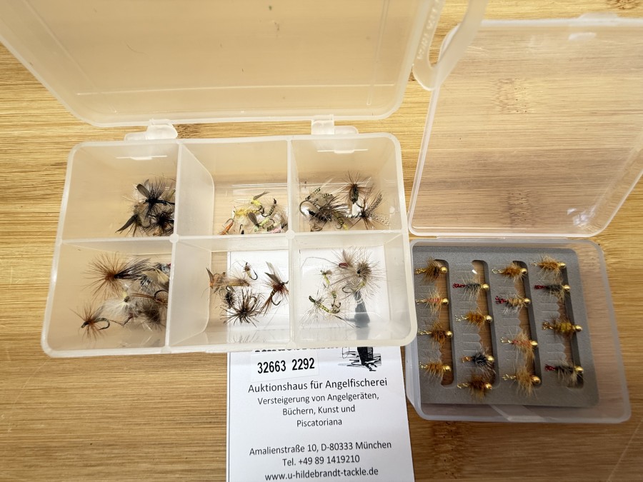 Fliegensortiment, 30 Trockenfliegen, Grösse 12 bis 20, 14 Jig´s, # 16, für Forellen und Äschen