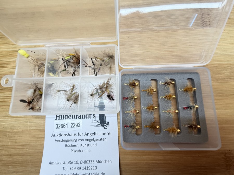 Fliegensortiment, 30 Trockenfliegen, Grösse 12 bis 20, 14 Jig´s, # 16, für Forellen und Äschen