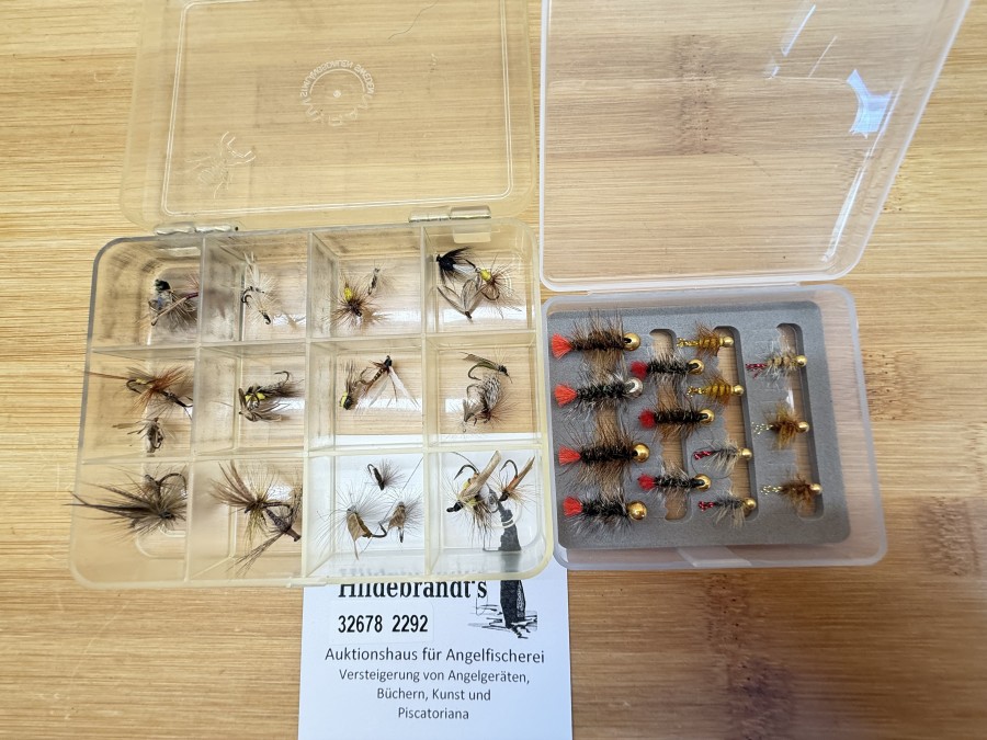 Fliegensortiment, 30 Trockenfliegen, Grösse 14 bis 20, 14 Jig´s, # 12 bis 18, für Forellen und Äschen