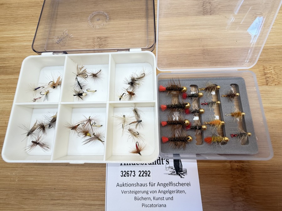 Fliegensortiment, 30 Trockenfliegen, Grösse 14 bis 20, 14 Jig´s, # 12 bis 18, für Forellen und Äschen