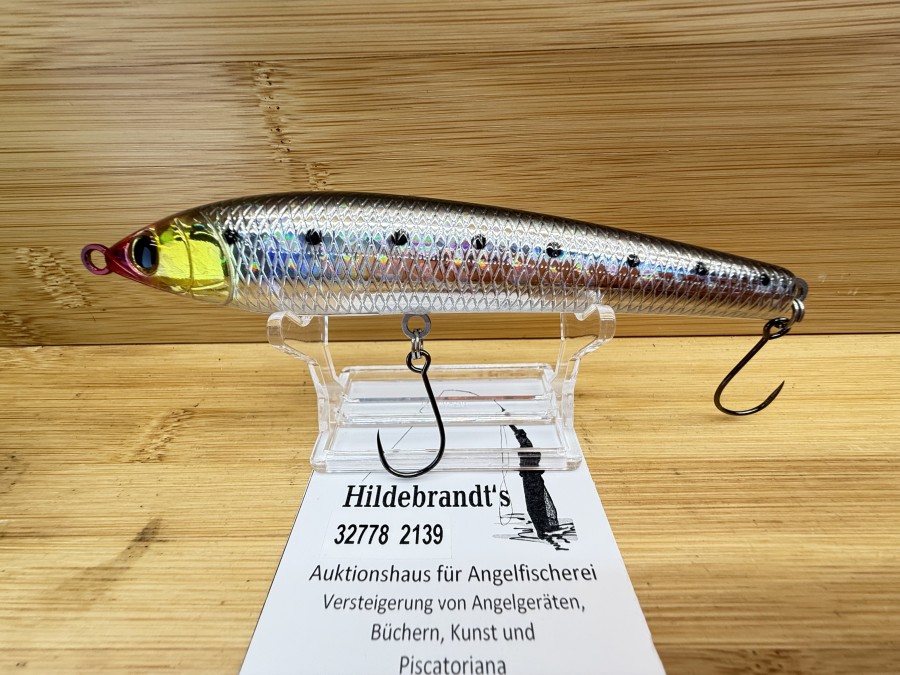 Wobbler, Tiemco, Red Pepper Magnum, silber/schwarz, seitlichen Punkten, Kopf gelb/rot, 14cm, 31 Gramm, 2 Einzelhaken, ungefischt