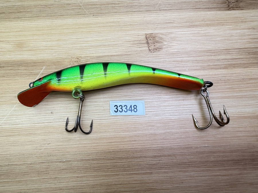 Wobbler, Turus Ukko, Handmade in Finland, orange/gelb/hellgrün/oliv/schwarz, 12cm, 15,00g, ungefischt