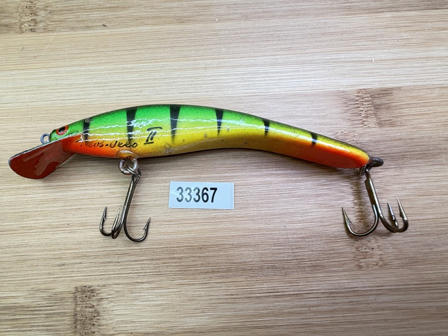 Wobbler, Turus Ukko, Handmade in Finland, gemarkt, Parrot, rot/gelb/grün/schwarz, 12cm, 15,00g, ungefischt