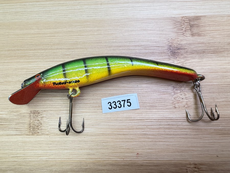 Wobbler, Turus Ukko, Handmade in Finland, gemarkt, Parrot, rot/gelb/grün/schwarz, 12cm, 15,00g, ungefischt