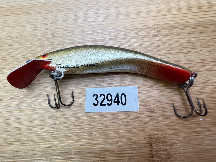 Wobbler, Turus Ukko, Handmade in Finland, gemarkt, rot/gold/dunkel, 7cm, 5,50g, ungefischt