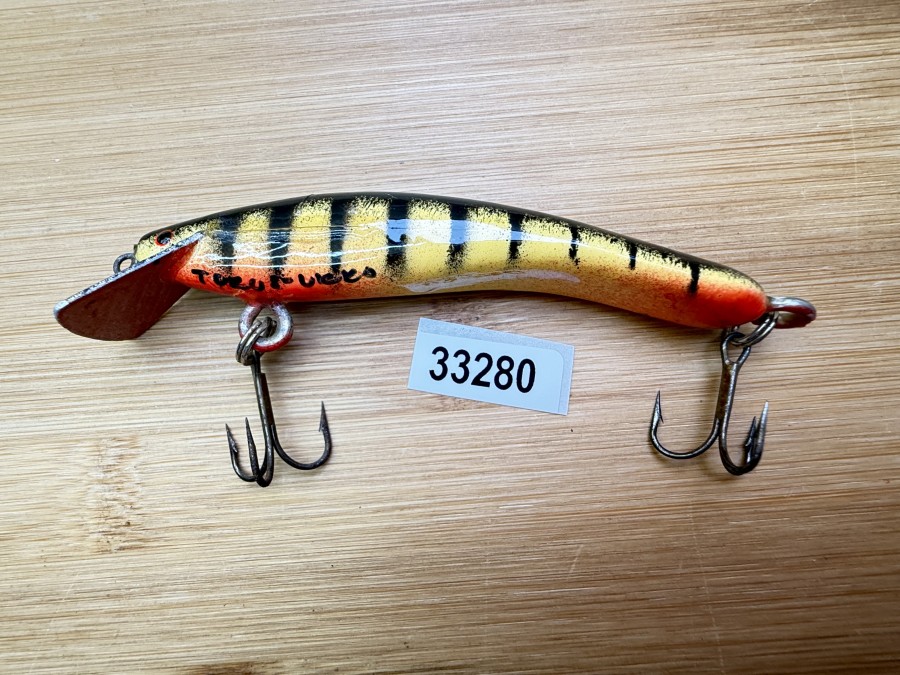 Wobbler, Turus Ukko, Handmade in Finland, gemarkt, Tiger, rot/gelb/schwarz, 9cm, 11,00g, ungefischt