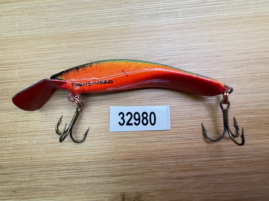 Wobbler, Turus Ukko, Handmade in Finland, gemarkt, rot/orange/blau, 7cm, 5,50g, ungefischt