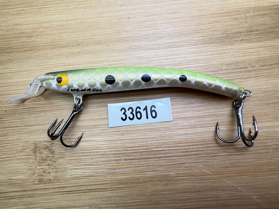 Wobbler, Turus Ukko, Turunen gemarkt, beige/gold/grün/schwarz, 9cm, 8g, ungefischt