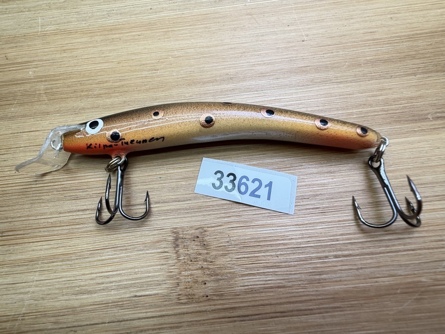 Wobbler, Turus Ukko, Kilpa Turunen gemarkt, orange/beige/gelb/dunkelbraun, 9cm, 8g, ungefischt