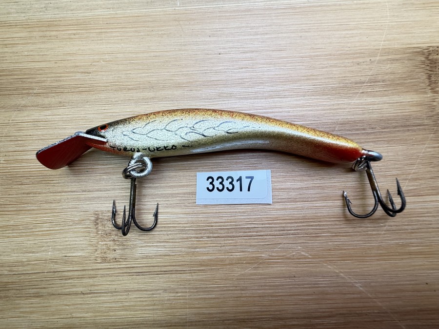 Wobbler, Turus Ukko, Handmade in Finland, gemarkt, rot/gold/bronze/schwarz, 9cm, 11,00g, ungefischt