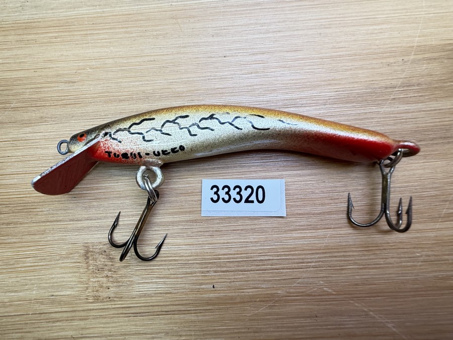 Wobbler, Turus Ukko, Handmade in Finland, gemarkt, rot/gold/bronze/schwarz, 9cm, 11,00g, ungefischt