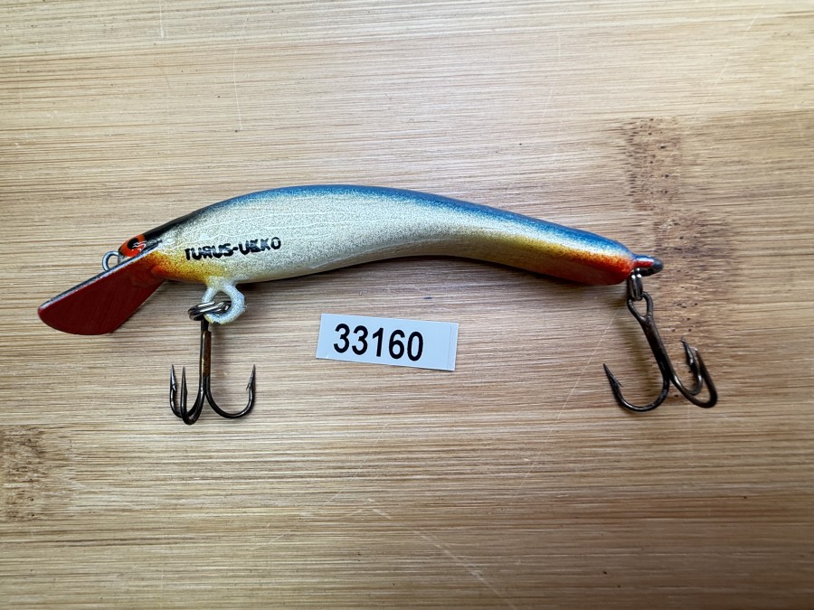 Wobbler, Turus Ukko, Handmade in Finland, gemarkt, rot/silber/grün/schwarz, 9cm, 11,00g, ungefischt