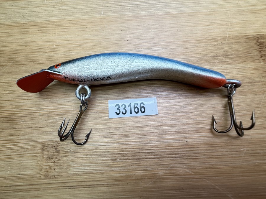 Wobbler, Turus Ukko, Handmade in Finland, gemarkt, orange/silber/blau/schwarz, 9cm, 11,00g, ungefischt
