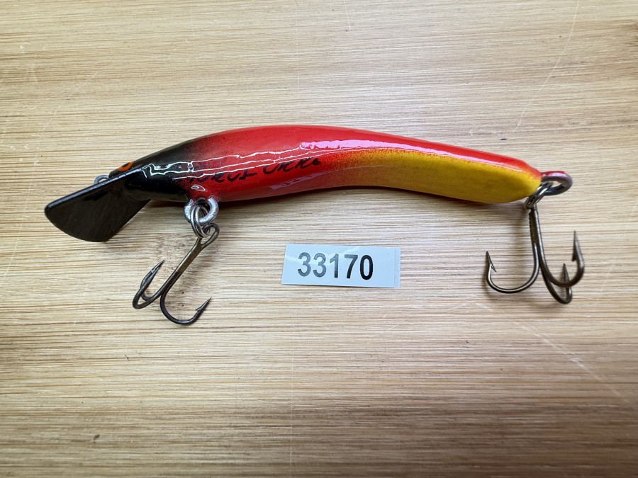 Wobbler, Turus Ukko, Handmade in Finland, gemarkt, gelb/rot/schwarz, 9cm, 11,00g, ungefischt