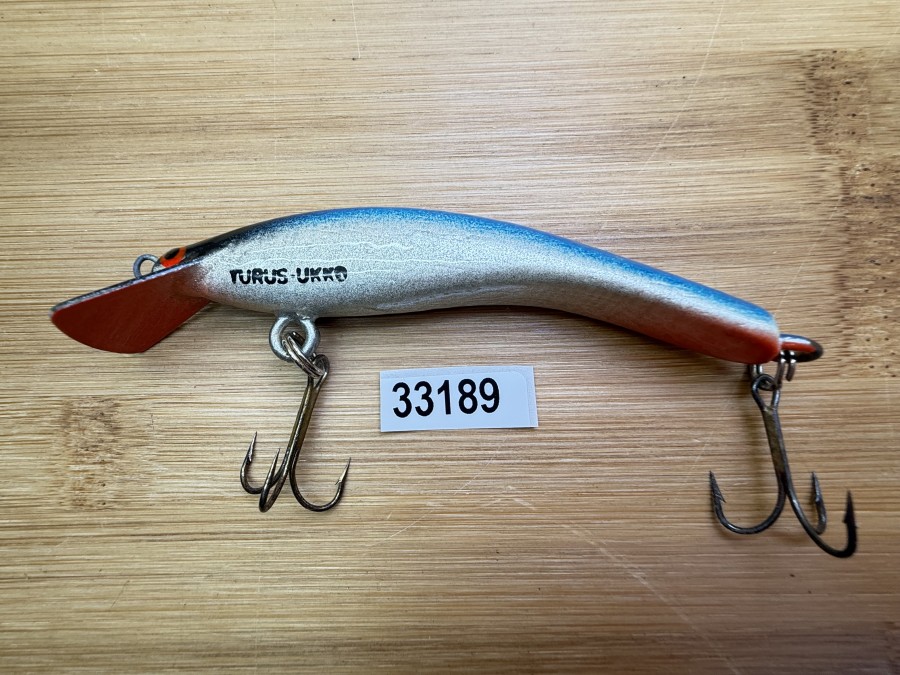 Wobbler, Turus Ukko, Handmade in Finland, gemarkt, orange/silber/blau/schwarz, 9cm, 11,00g, ungefischt