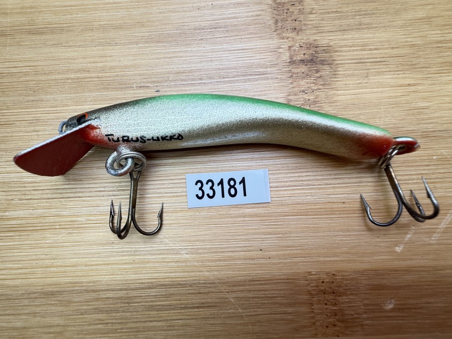 Wobbler, Turus Ukko, Handmade in Finland, gemarkt, rot/gold/grün/schwarz, 9cm, 11,00g, ungefischt
