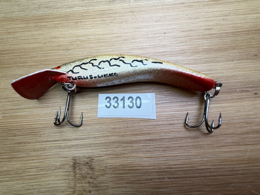 Wobbler, Turus Ukko, Handmade in Finland, gemarkt, rot/silber/gold/schwarz, 7cm, 5,00g, ungefischt