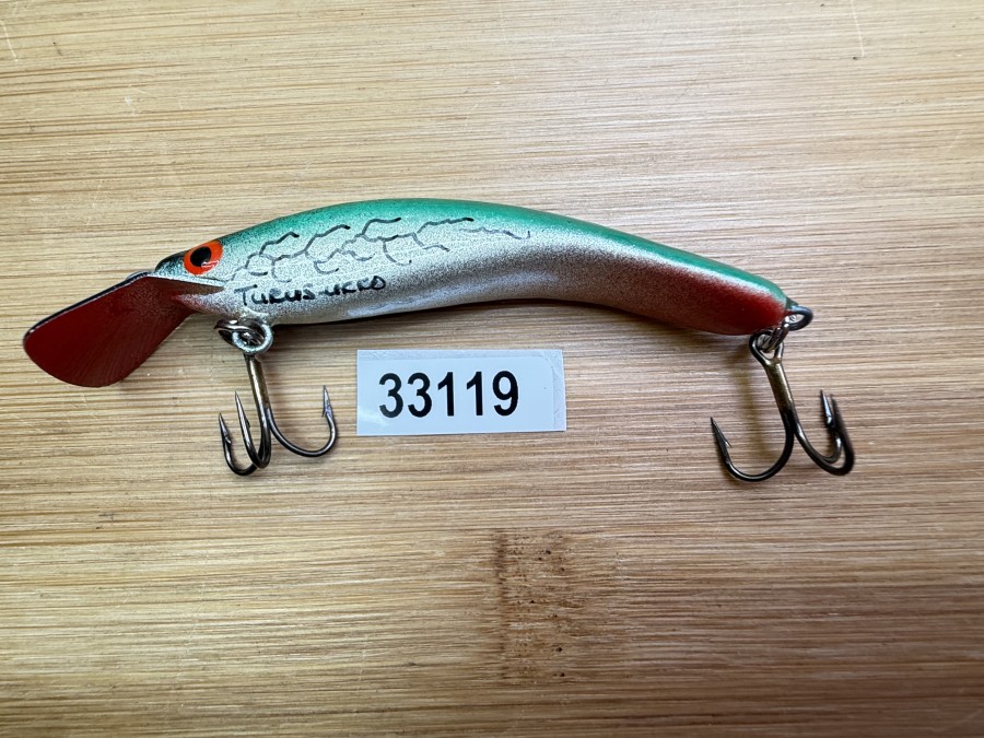 Wobbler, Turus Ukko, Handmade in Finland, gemarkt, rot/silver/oliv/schwarz, 7cm, 5,00g, ungefischt
