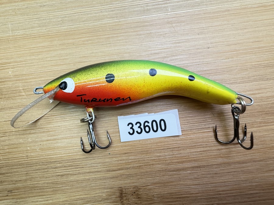 Wobbler, Turus Ukko, Turunen gemarkt, rot/gelb/grün/schwarz. 7cm, 6g, ungefischt