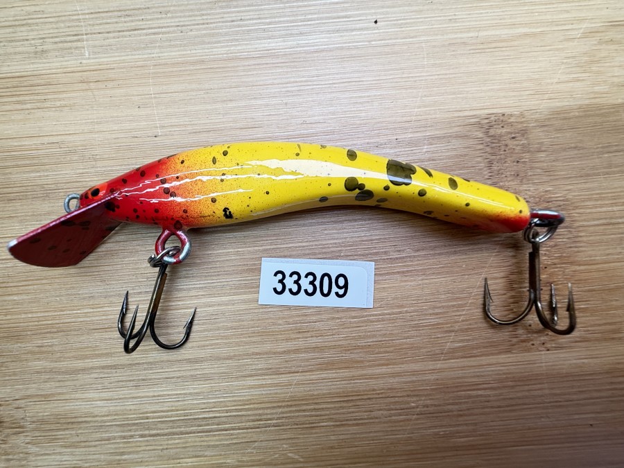 Wobbler, Turus Ukko, Handmade in Finland, gemarkt, Tipsy, orange/gelb/orange/schwarz, 9cm, 11,00g, ungefischt