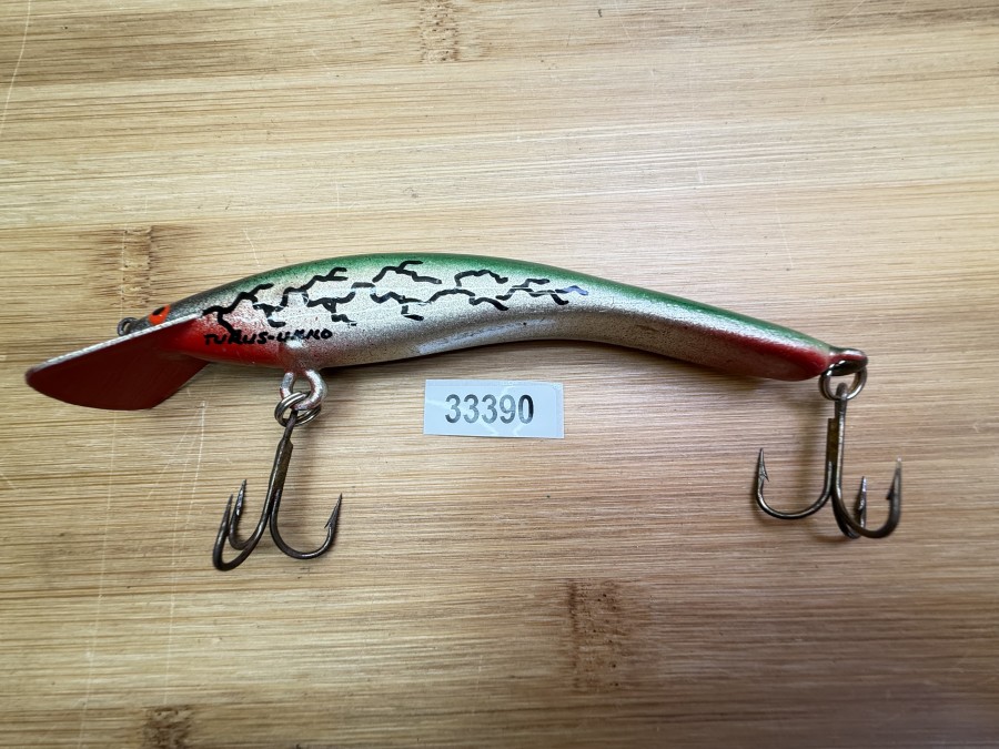 Wobbler, Turus Ukko, Handmade in Finland, gemarkt, rot/silber/grün/schwarz, 12cm, 15,00g, ungefischt