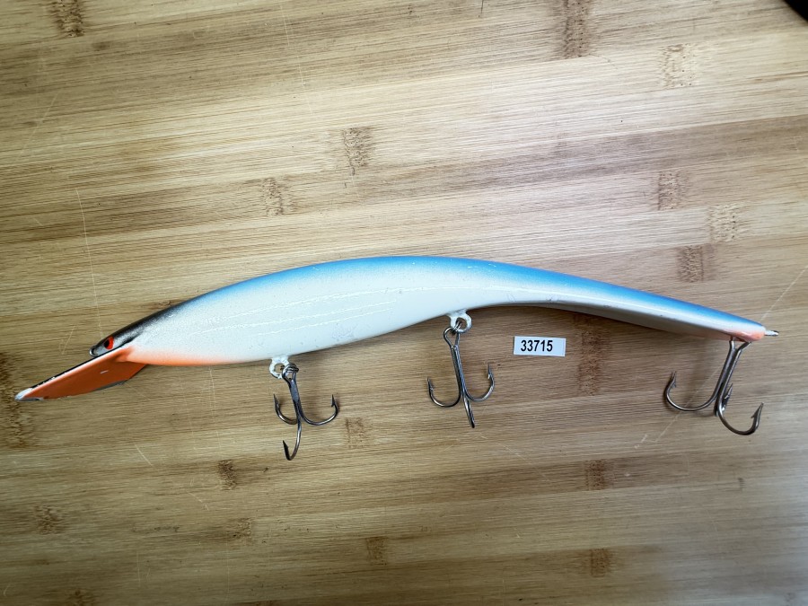 Wobbler, Turus Ukko, Handmade in Finland, orange/beige/blau/schwarz, 30cm, 148g, ungefischt