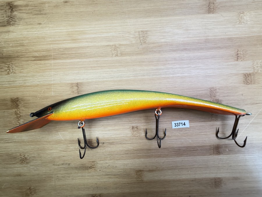 Wobbler, Turus Ukko, Handmade in Finland, orange/gelb/grün/schwarz, 30cm, 123g, ungefischt