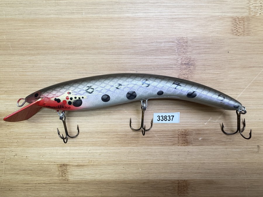 Wobbler, Turus Ukko Sonderedition November 1991, Handmade in Finland, Turus Ukko gemarkt, Marras kuu 1/5, rot/silber/violett/grün, 20cm, 65g, ungefischt