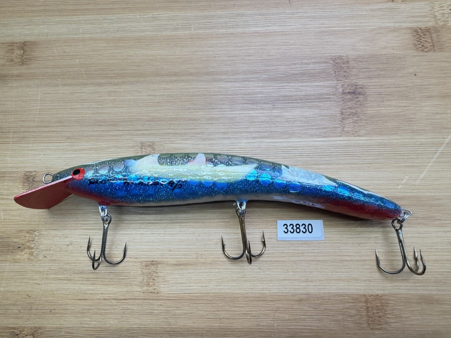 Wobbler, Turus Ukko Sonderedition Juli 1991, Handmade in Finland, Turus Ukko gemarkt, Heinö kuu 4/5, rot/silber/blau/grün, 20cm, 64g, ungefischt