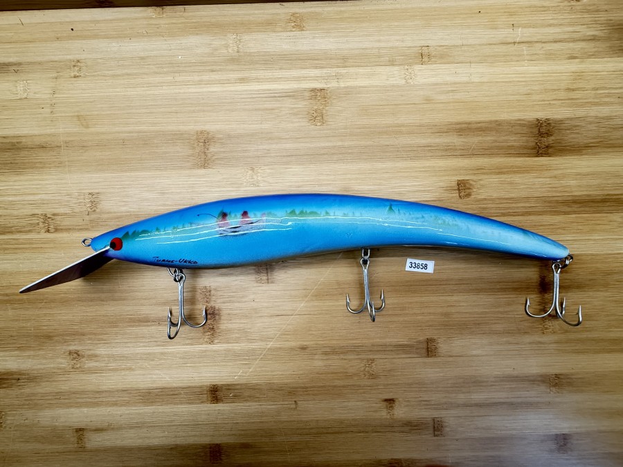Wobbler, Turus Ukko Sonderedition September1991, Handmade in Finland, Turus Ukko gemarkt, Syys kuu 4/5, violett/silber/grün/blau, 40cm, 434g, ungefischt