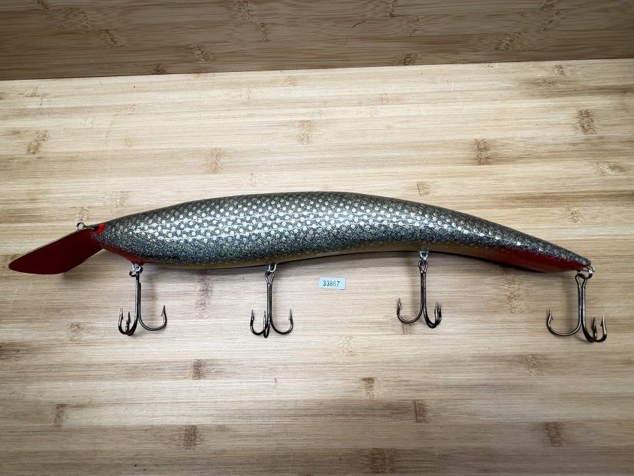 Wobbler, Turus Ukko Sonderedition April 1991, Handmade in Finland, Turus Ukko gemarkt, Huuhti kuu 4/5, rot/gold/olive/schwarz, 50cm, 544g, ungefischt