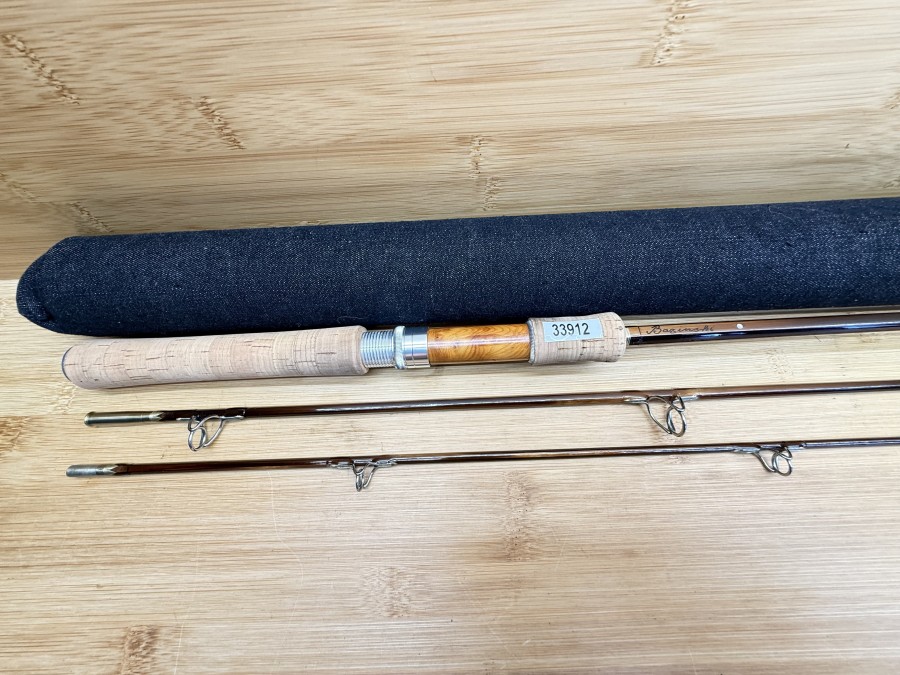 Gespliesste Spinnrute, Rolf Baginski, 3tlg., 6.6", WG 5-10g, Gewicht 134g, geflämmt, Futteral, Transportrohr, aus dem Nachlass von Rolf Baginski, eine exzellente Spinnrute,  für die Pirsch auf Meerforellen, ungefischt, Transportlänge 780mm