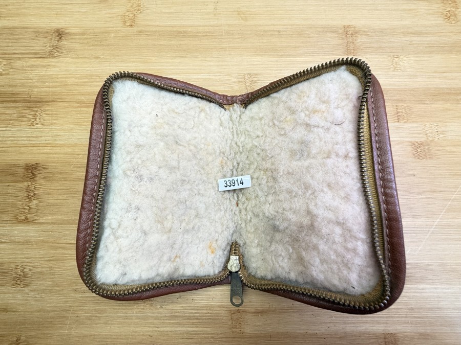 Streamertasche, Barbour, hellbraunes Leder, Schaffell, Reißverschluss, 170x110mm, Gebrauchsspuren