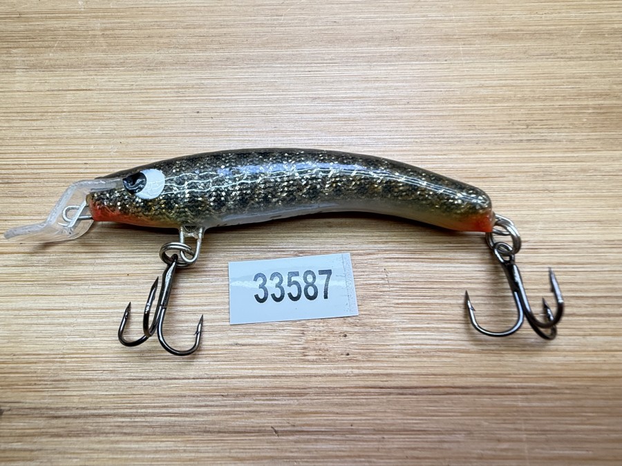 Wobbler, Turus Ukko, Kilpa Turunen gemarkt, orange/dunkelgrün/schwarz mit Glitzer, 6cm, 5g, ungefischt