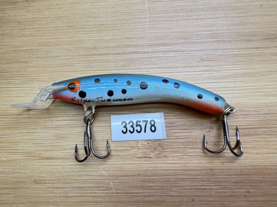 Wobbler, Turus Ukko, Kilpa Turunen gemarkt, beige/blau/dunkelgrau, 6cm, 5g, ungefischt