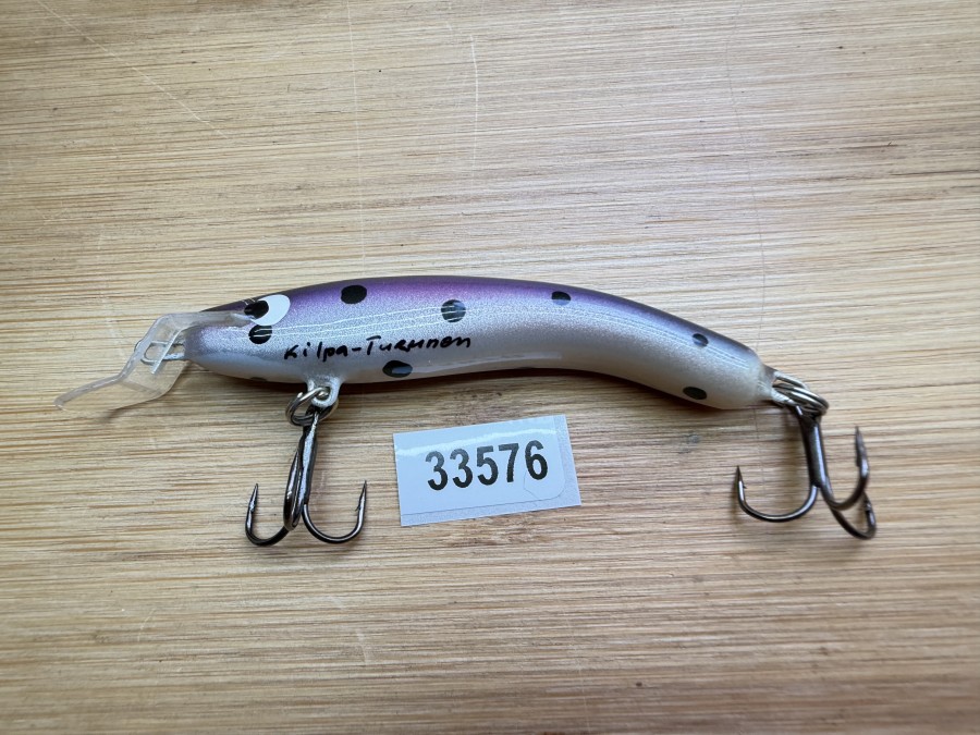 Wobbler, Turus Ukko, Kilpa Turunen gemarkt, beige//violett/silber, 6cm, 5g, ungefischt