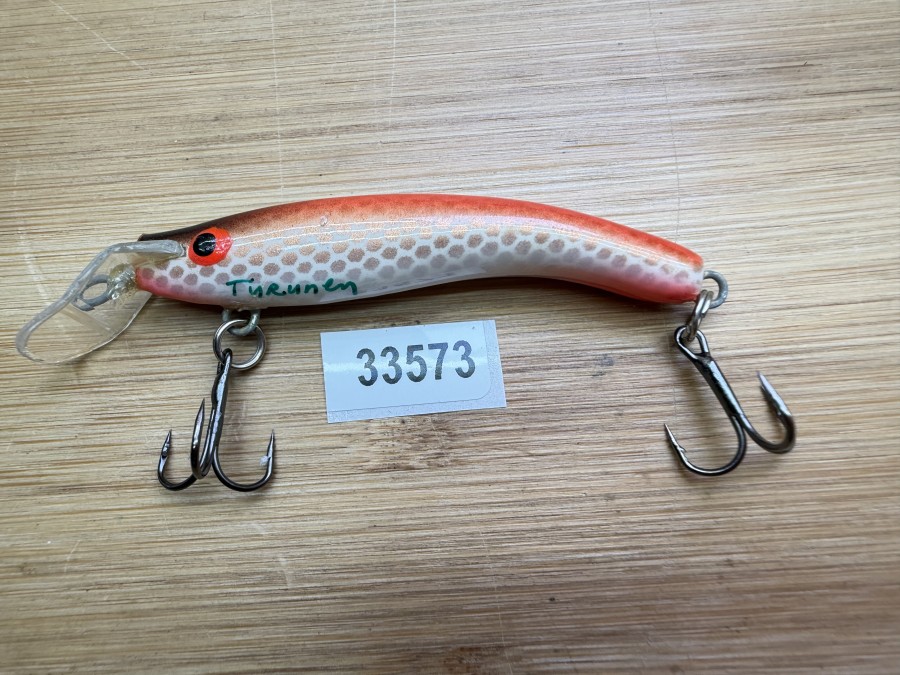 Wobbler, Turus Ukko, Turunen gemarkt, beige/gold/schwarz, 6cm, 5g, ungefischt