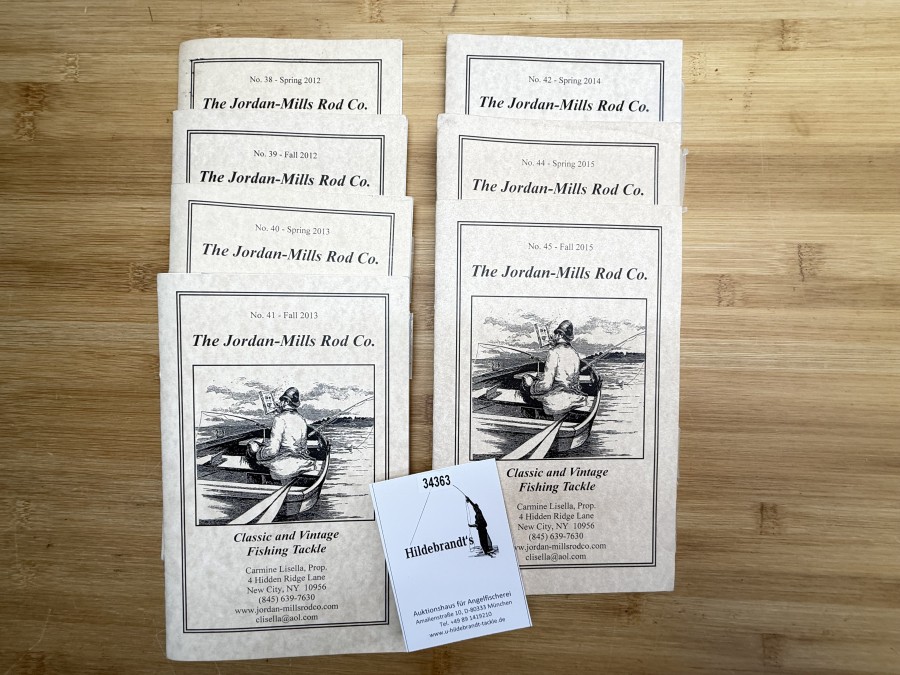 7 Kataloge, The Jordan-Mills Rod Co., Classic and Vintage Fishing Tackle, No 38-Spring 2012, No. 39-Fall 2012, No. 40 Spring 2013, No. 41-Fall 2013, No. 42-Spring  2014, No. 44-Spring 2015, No 45-Fall 2015
