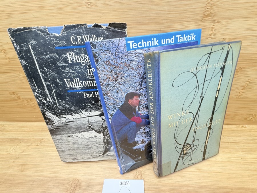 3 Bücher, Winke mit der Angelrute, Hermann Aldinger, 1958, Flugangeln in Vollkommenheit, C.F. Walker, 1963, Winterangeln, Eis, Schnee und grosse Fänge, Frank Weissert, 2002