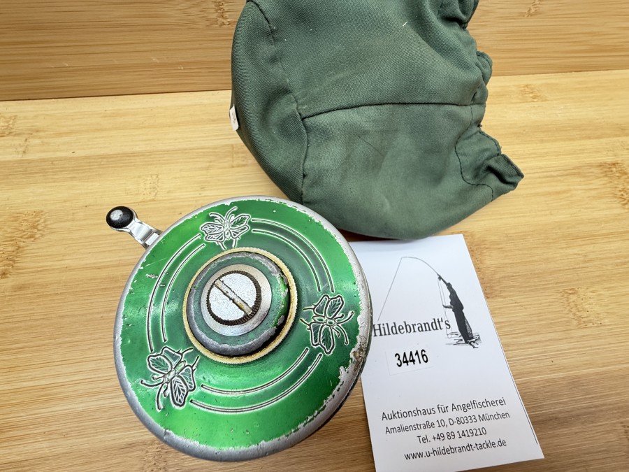 Automatik Fliegenrolle, La Soie, Made in France, Gewicht 226g, Rollendurchmesser 80mm, Rollenbreite 40mm, Rollentasche, Gebrauchsspuren